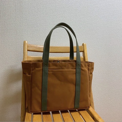 “口袋手提包”通勤尺寸“駱駝 x 橄欖”Izumi 棉帆布倉敷帆布 [定做] 第3張的照片