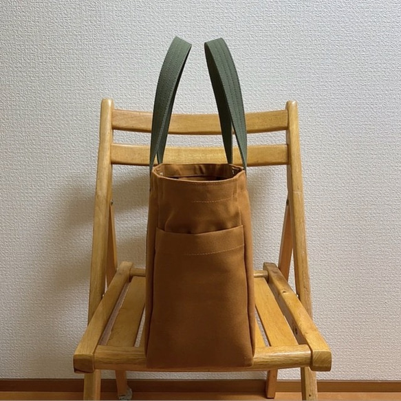 “口袋手提包”通勤尺寸“駱駝 x 橄欖”Izumi 棉帆布倉敷帆布 [定做] 第4張的照片