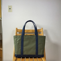 “Light box tote”通勤尺寸“olive x navy (dark blue)”/帆布托特包/倉敷帆布No.8 [M 第1張的照片