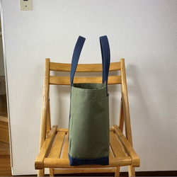 “Light box tote”通勤尺寸“olive x navy (dark blue)”/帆布托特包/倉敷帆布No.8 [M 第3張的照片