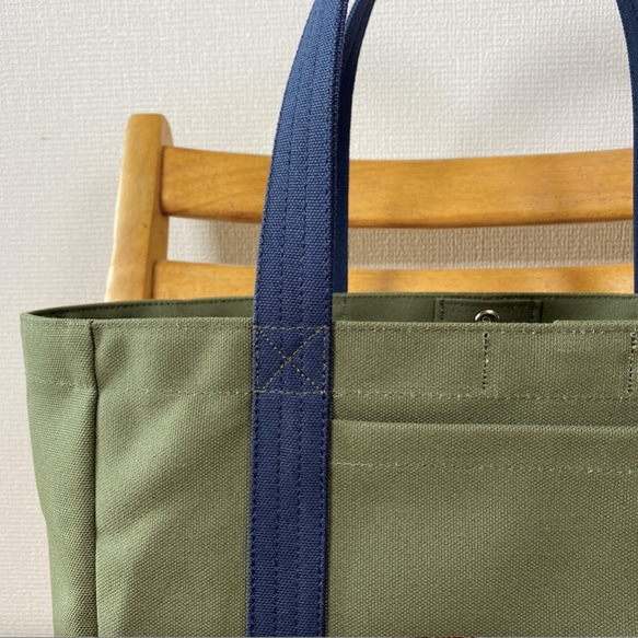 “Light box tote”通勤尺寸“olive x navy (dark blue)”/帆布托特包/倉敷帆布No.8 [M 第8張的照片