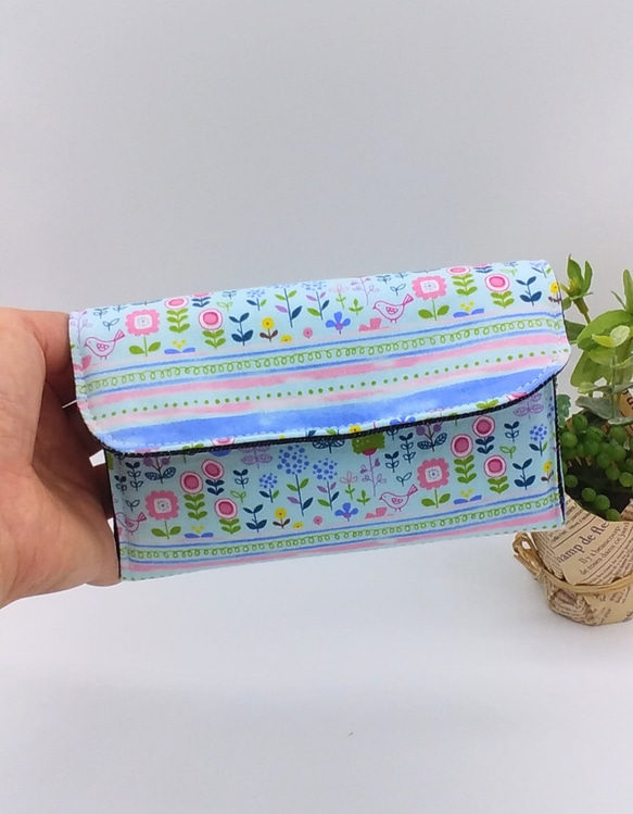 ミニ財布⭐︎幸せ運ぶ鳥&デニム（水色） 8枚目の画像