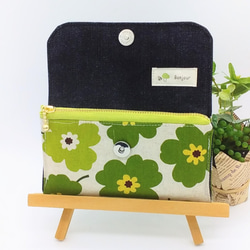 【再販2】全7カラー※ミニ財布⭐︎北欧風の花柄&デニム（グリーン） 2枚目の画像