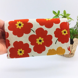 【再販】全7カラー※ミニ財布⭐︎北欧風の花柄&デニム（オレンジ） 9枚目の画像