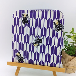 完売ミニ財布⭐︎猫と矢絣柄&デニム（紫）和柄 5枚目の画像