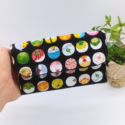 【再販】全5カラー☆ミニ財布☆手まり寿司とインコ&デニム（ブラック） 8枚目の画像