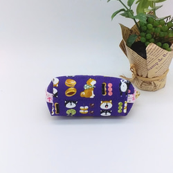 【再販】ミニポーチ☆柴犬と和菓子（ネイビー）小銭入れ　イヤフォンケース 3枚目の画像