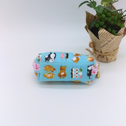 ミニポーチ☆柴犬と和菓子（水色）小銭入れ　イヤフォンケース 3枚目の画像
