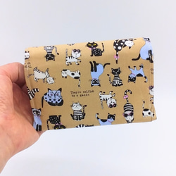 全3カラー☆コンパクト財布⭐︎猫と小花柄&デニム（モカブラウン） 8枚目の画像