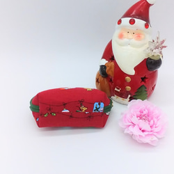 ⑦【再販】クリスマス☆ミニポーチ☆サンタクロース&小花（赤）小銭入れ　コインケース 3枚目の画像