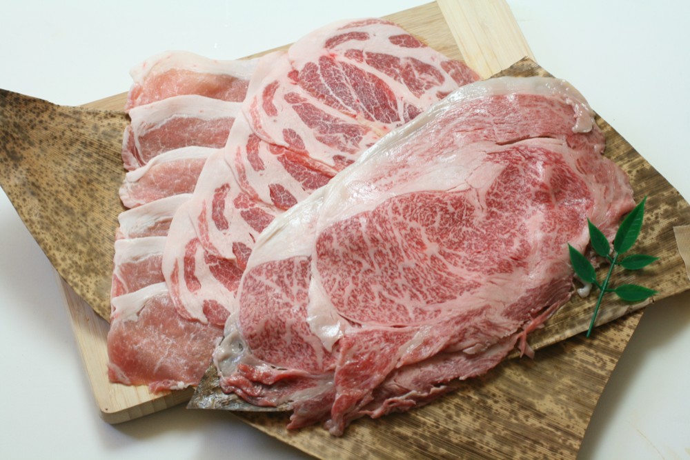 喜良久　江戸流すき焼き肉セット　黒毛和牛　＆　米沢一番育ち豚肉のセット