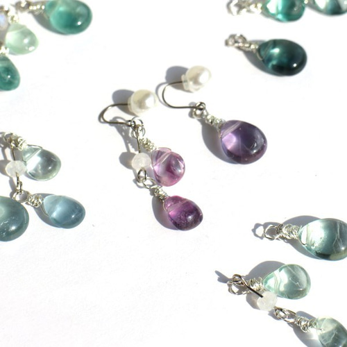 蛍石（フローライト）のアシンメトリー ピアスorイヤリング ピアス