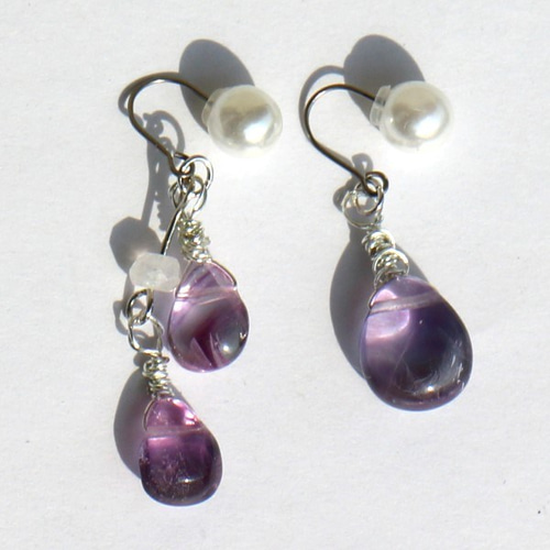 蛍石（フローライト）のアシンメトリー ピアスorイヤリング ピアス