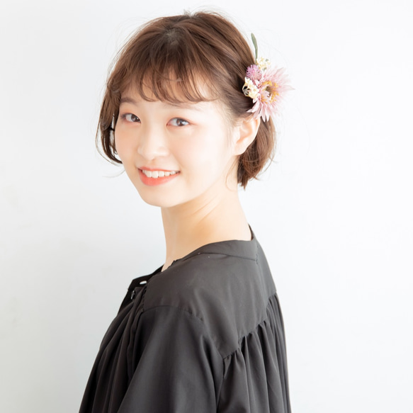 【ショートヘアーやベリーショート、ショートボブのお呼ばれヘア用ヘッドパーツD】ドライフラワー風髪飾り　ブライズメイドにも 3枚目の画像