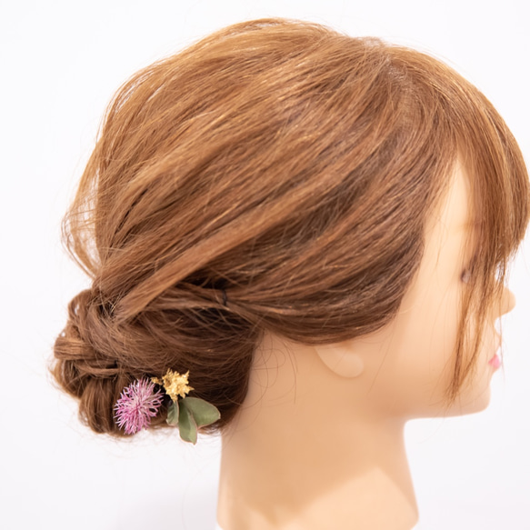 【夏の結婚式のお呼ばれヘア用ヘッドパーツD】ヒマワリ（向日葵）・ユーカリのヘッドドレス　ブライズメイドの髪飾りにも＊ 3枚目の画像