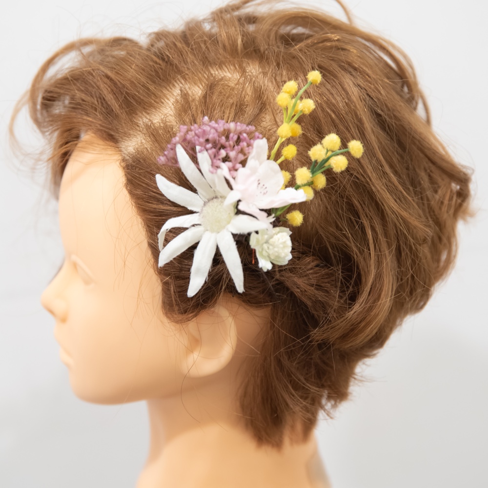 ショートボブやボブの花嫁様に】アーティフィシャルフラワー（ミモザ 