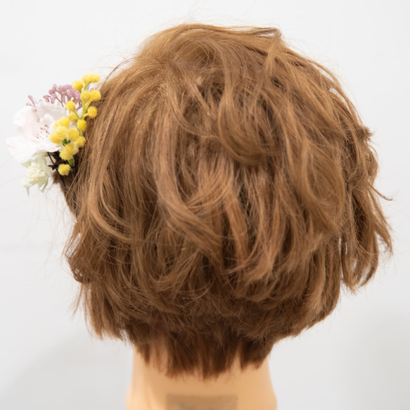 【ショートヘアやベリーショートの花嫁様に】アーティフィシャルフラワー（ミモザ）のヘッドパーツC 5枚目の画像