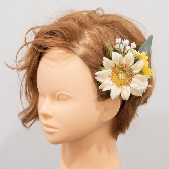 【ショートヘアーやベリーショートの花嫁様に】向日葵のヘッドパーツD  夏の結婚式や二次会・フォトウェディングの髪飾りに＊ 2枚目の画像
