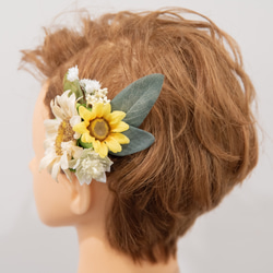【ショートヘアーやベリーショートの花嫁様に】向日葵のヘッドパーツD  夏の結婚式や二次会・フォトウェディングの髪飾りに＊ 3枚目の画像