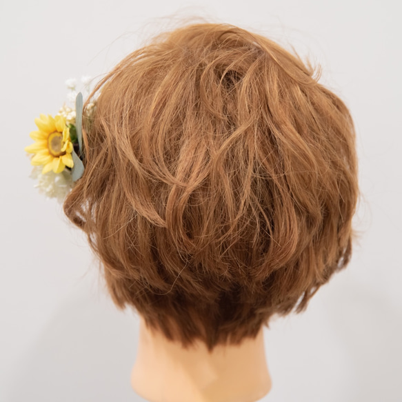 【ショートヘアーやベリーショートの花嫁様に】向日葵のヘッドパーツD  夏の結婚式や二次会・フォトウェディングの髪飾りに＊ 5枚目の画像