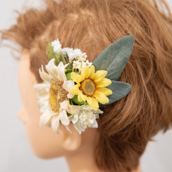 【ショートヘアーやベリーショートの花嫁様に】向日葵のヘッドパーツD  夏の結婚式や二次会・フォトウェディングの髪飾りに＊ 7枚目の画像