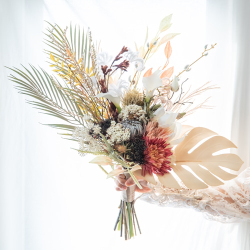 ドライフラワー風ウェディングブーケ・ブートニアセットM】結婚