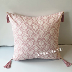 ハンドメイド 北欧調 タッセル付きクッションカバー ダマスク柄