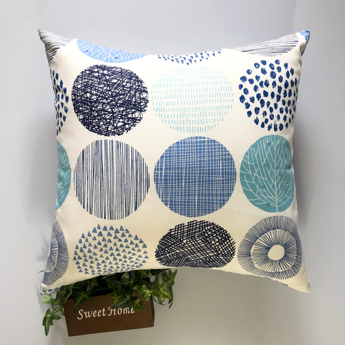 北欧 クッションカバー 気分が上がる 爽やか ブルー系 サークル柄 四角