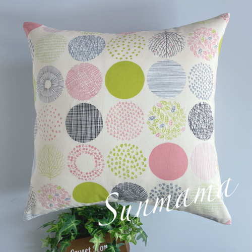 北欧調 クッションカバー 2枚セット ピンク系 爽やか リーフ柄