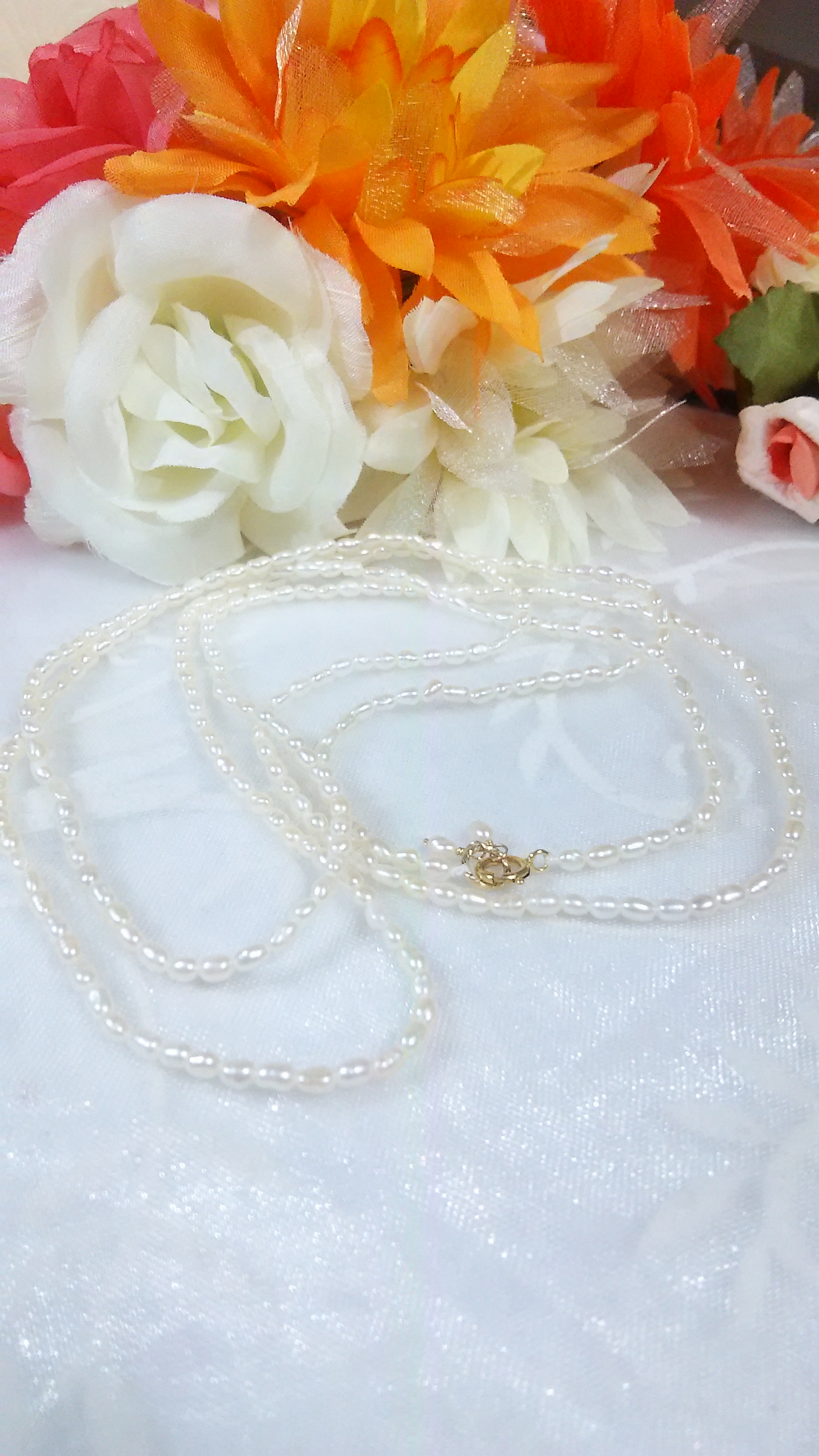 【受注製作】ライス淡水パールのロングネックレス(No.521)