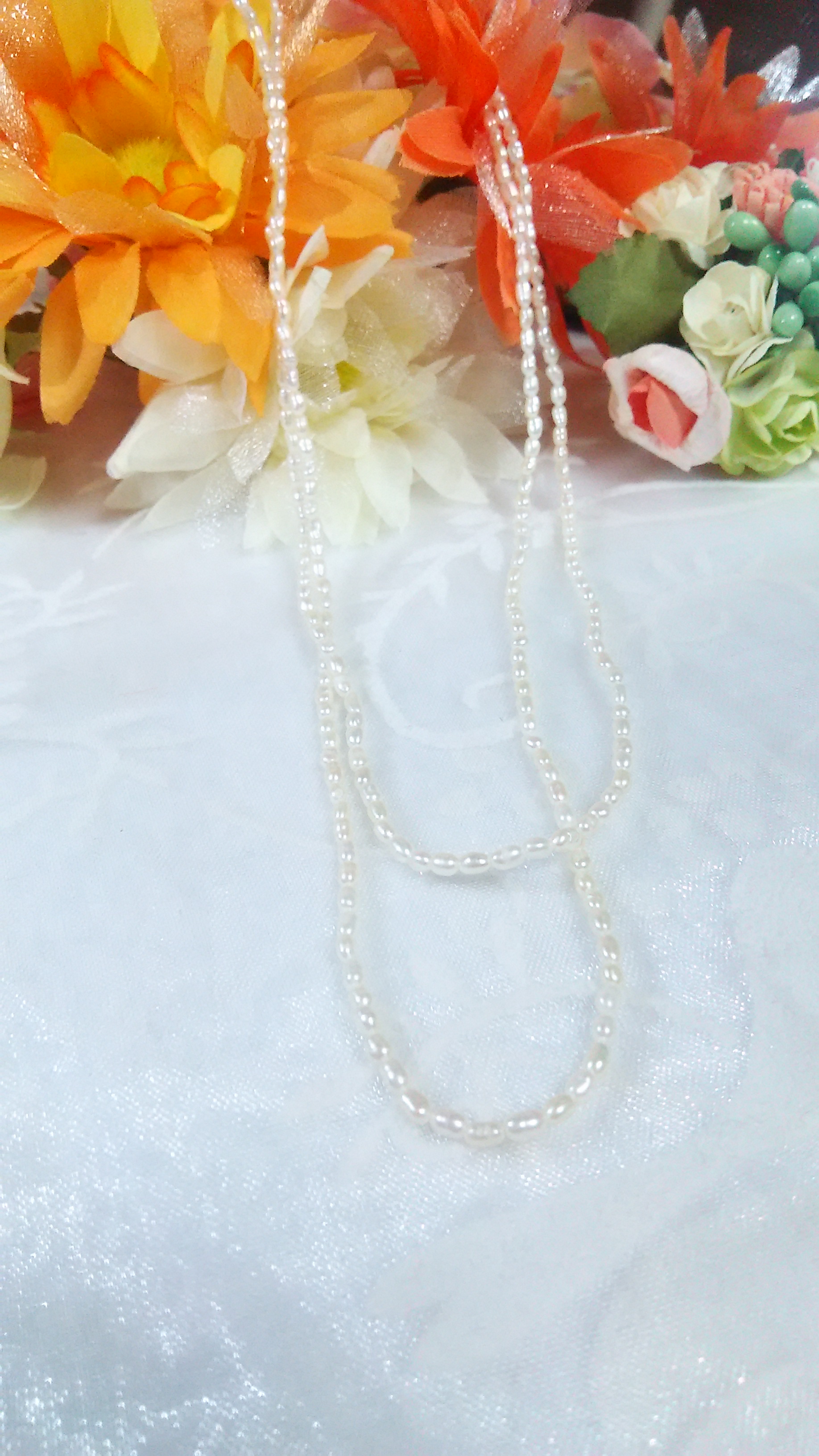 【受注製作】ライス淡水パールのロングネックレス(No.521)