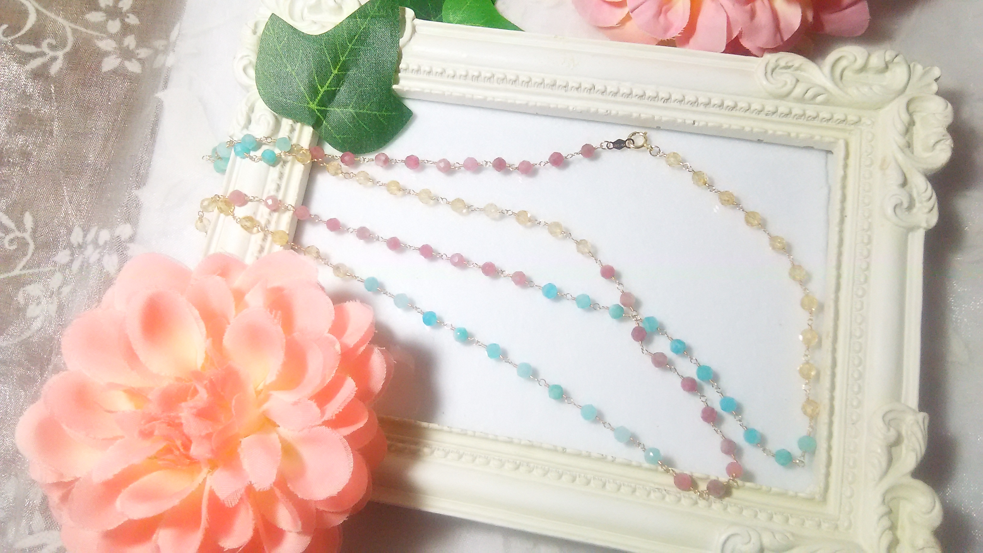 【K14GF】シトリン、トルマリンロングネックレス(No.588)