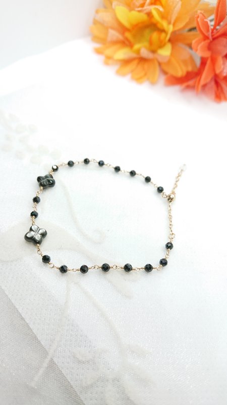 【14KGF】ブラックスピネルブレスレット(No.709)