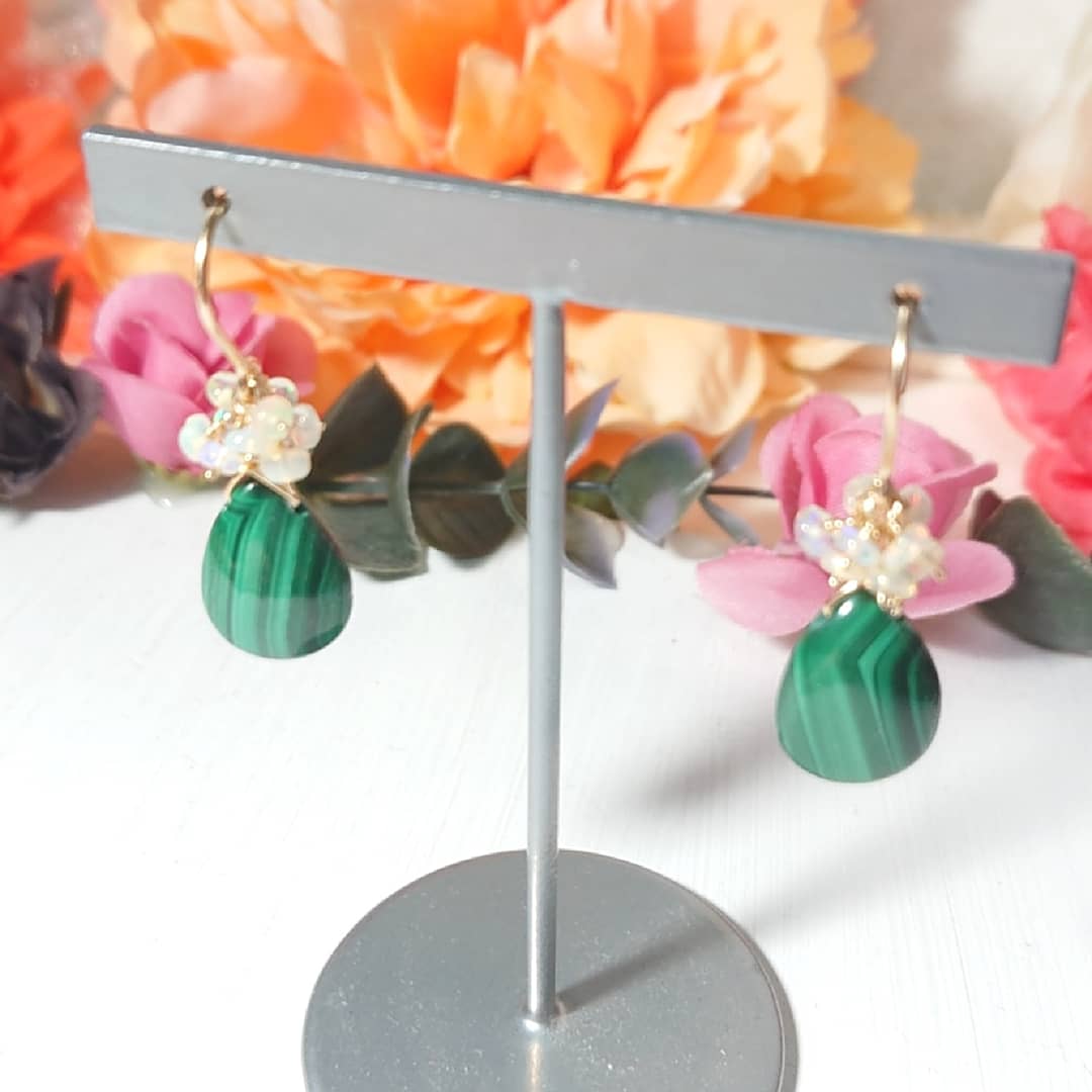 【14KGF】マラカイトピアス(No.797P)