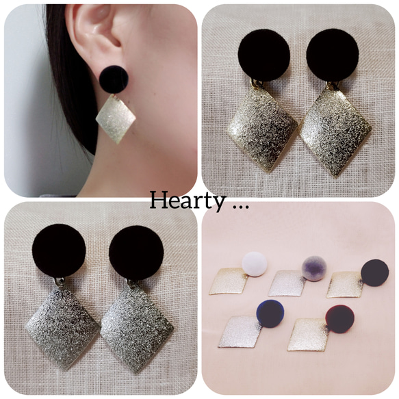 《2way》フロッキーピアス(ﾌﾞﾗｯｸ)&ダイヤプレートキャッチ　Heartily… 2枚目の画像