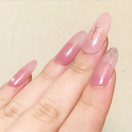 正規品♡チューリップモチーフ上下セット♡ライトピンク 和柄♪ふんわりピンクと水色♡桜模様のﾈｲﾙﾁｯﾌﾟ 振袖にもオススメ