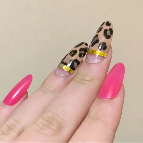 ネイルチップオーダー レオパードネイル 秋ネイル ピンクネイル 豹柄 ネイルチップオーダー レオパードネイル 秋ネイル ピンクネイル 豹柄