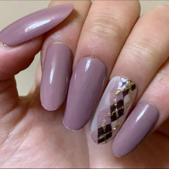 ネイルチップ アーガイルネイル くすみピンクネイル ニュアンスネイル