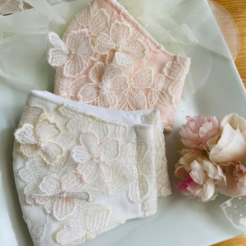 桜レース 春待ちマスク （ピンク）レースマスク 花モチーフ 桜 布
