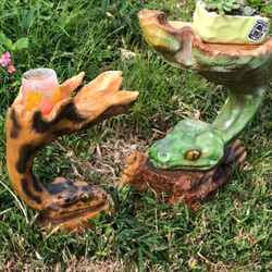 ヘビ パイソン チェーンソーアート作品 木彫り 彫刻 爬虫類 生き物