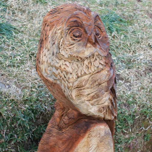 フクロウ 福来郎 チェーンソーアート作品 木彫り 彫刻 鳥 猛禽類