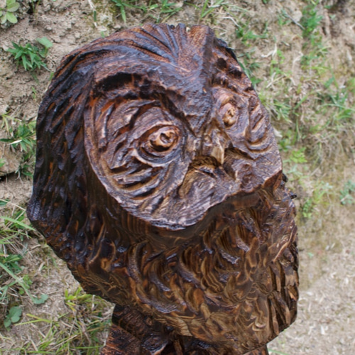 フクロウ 福来郎 チェーンソーアート作品 木彫り 彫刻 鳥 猛禽類