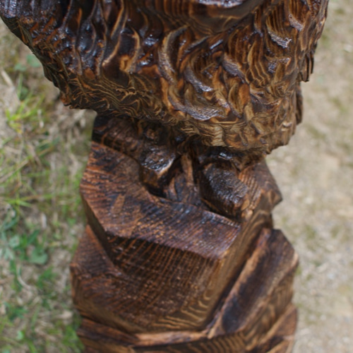 フクロウ 福来郎 チェーンソーアート作品 木彫り 彫刻 鳥 猛禽類