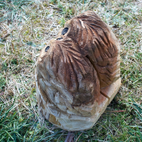 寄り添うフクロウ 福来郎 チェーンソーアート作品 木彫り 彫刻 鳥 猛禽