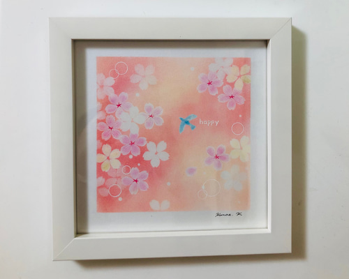 パステルアート「HAPPY SPRING 」一点もの 額縁付き その他アート