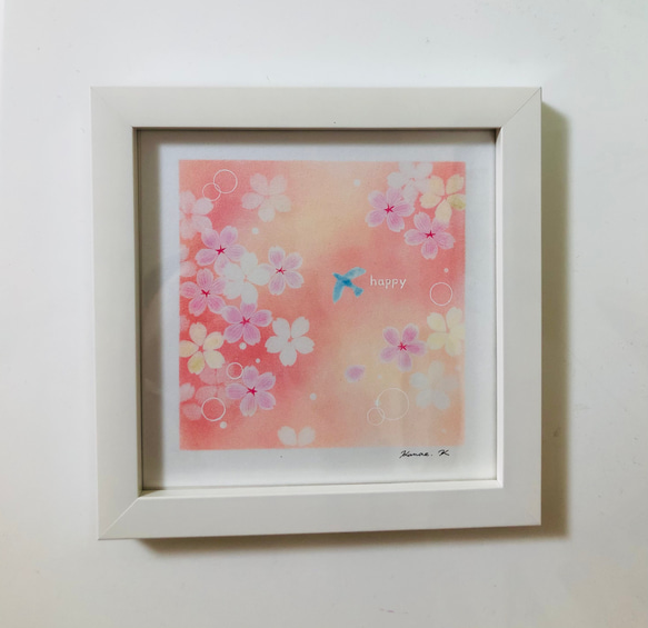 パステル画　金箔工芸手作り額縁 パステルアート「HAPPY SPRING 」一点もの 額縁付き その他アート