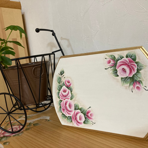 白いバラのランチョンマットトールペイント作品生活道具 まお