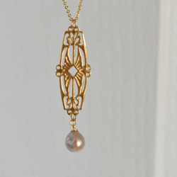 [白色巴洛克式珍珠或粉紅色巴洛克式珍珠]裝飾藝術金銀絲和淡水巴洛克式珍珠項鍊 第2張的照片