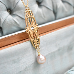 [白色巴洛克式珍珠或粉紅色巴洛克式珍珠]裝飾藝術金銀絲和淡水巴洛克式珍珠項鍊 第6張的照片