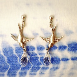 （金或銀）施華洛世奇水滴和燕子耳環 第6張的照片